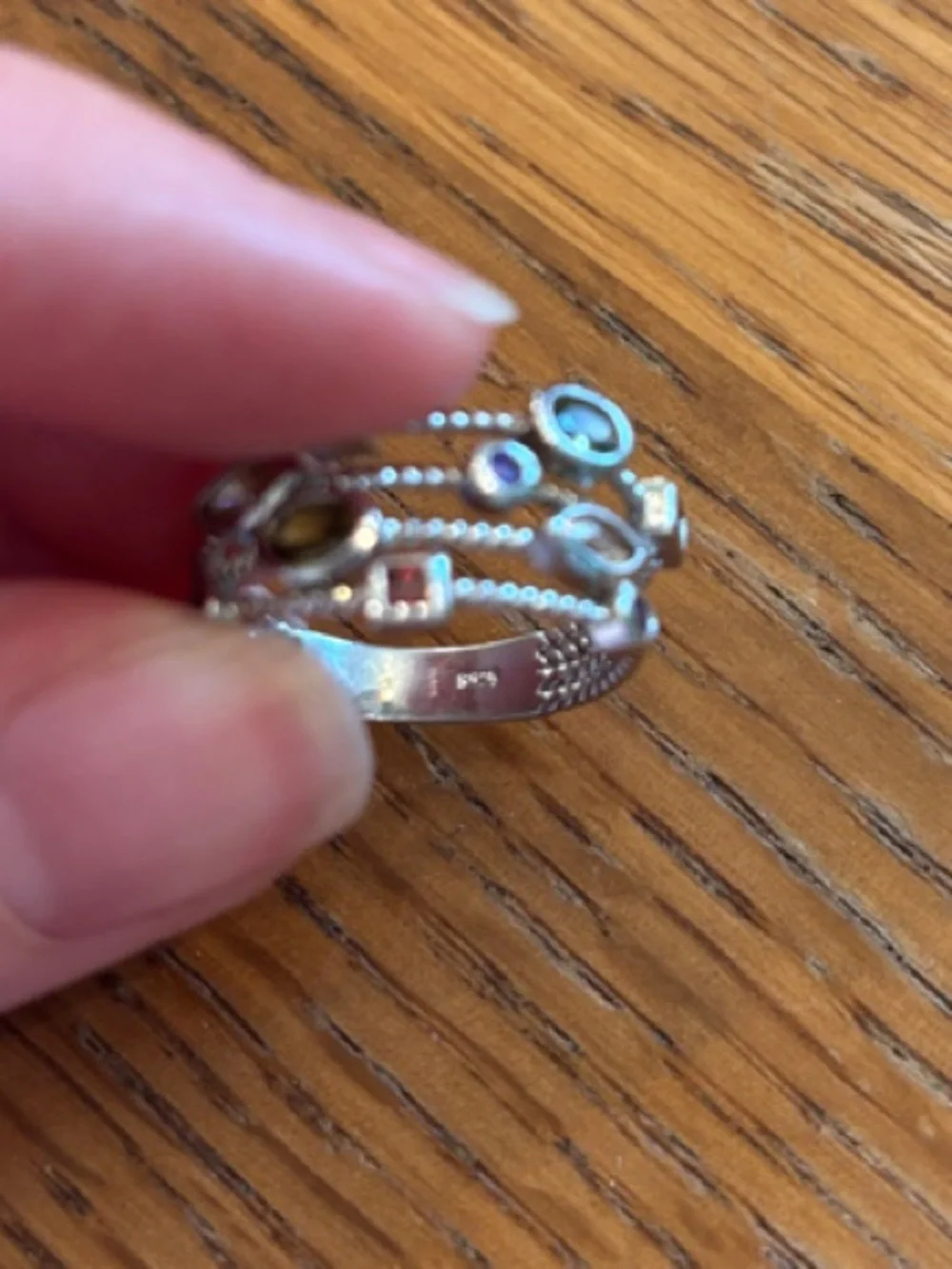 Sparkling Sterling Silver Unique Multi-Stone Stacked Ring - Picture 5 of 6